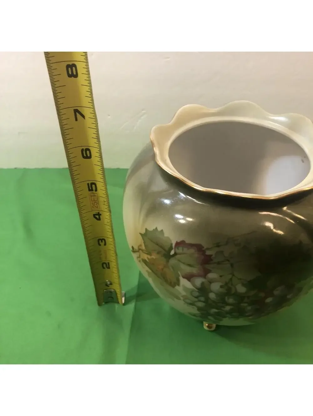 Andrea by Sadek Floral Pot Vase On pedestal Feet Asian Decor Cachepot Green VTG